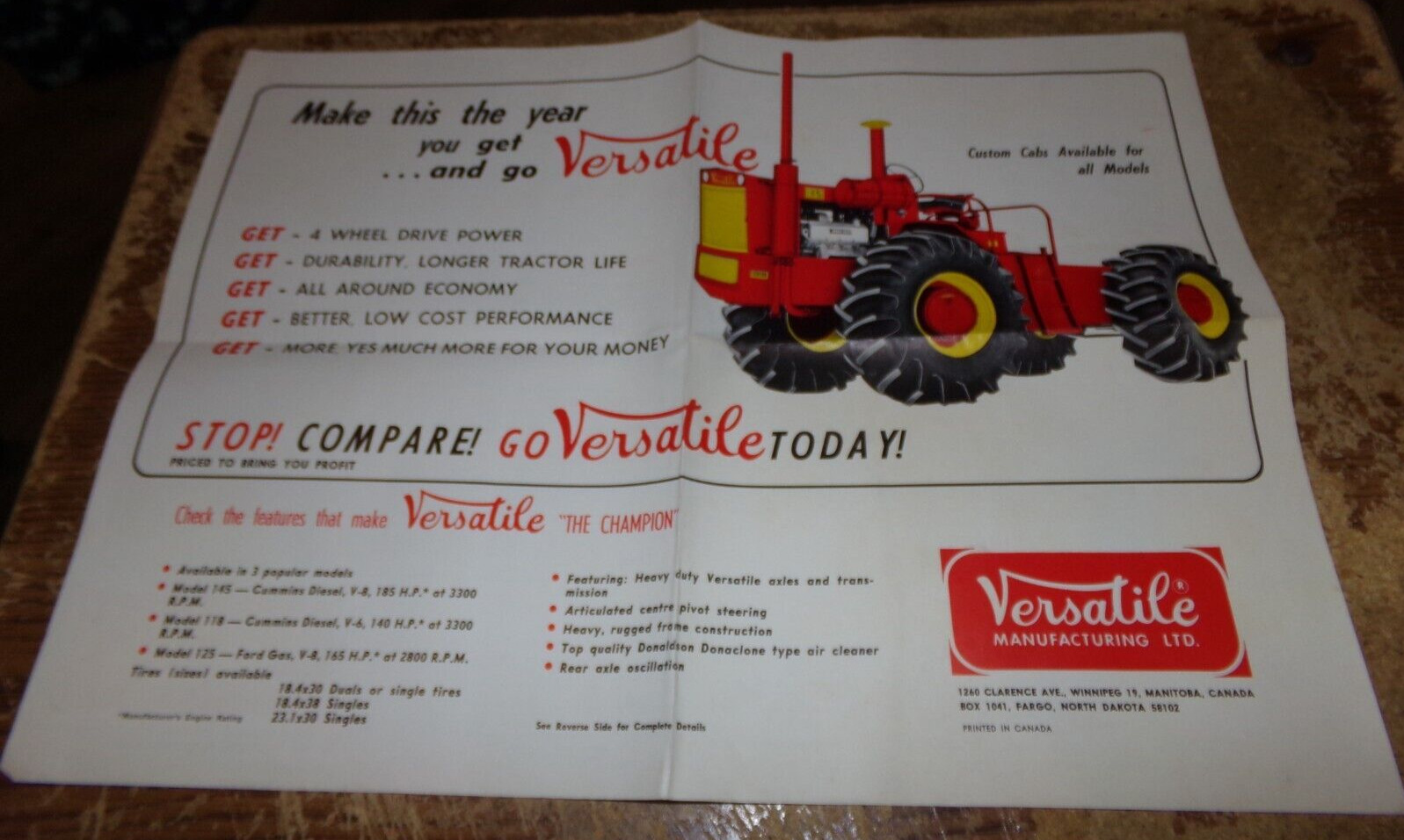 vintage versatile 4wd tractors fold out brochure in good shape used