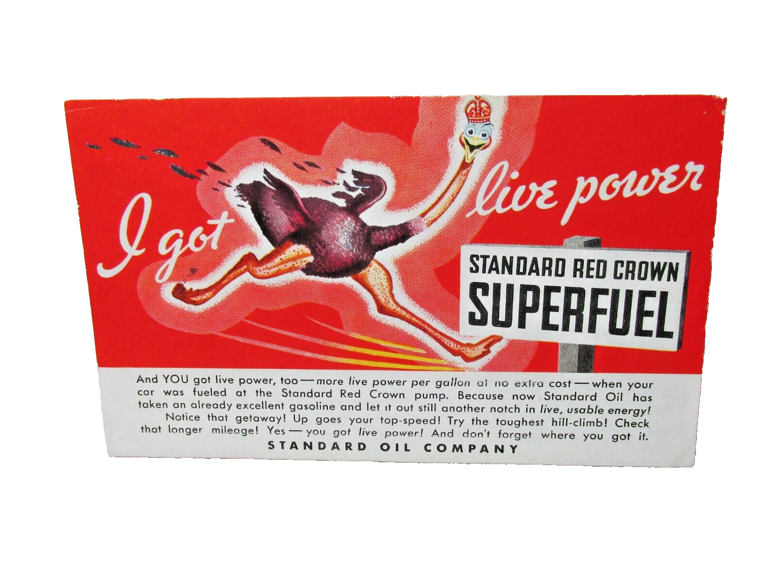 Vintage Standard Oil Standard Red Crown Superfuel Ostrich Vintage Ink Blotter