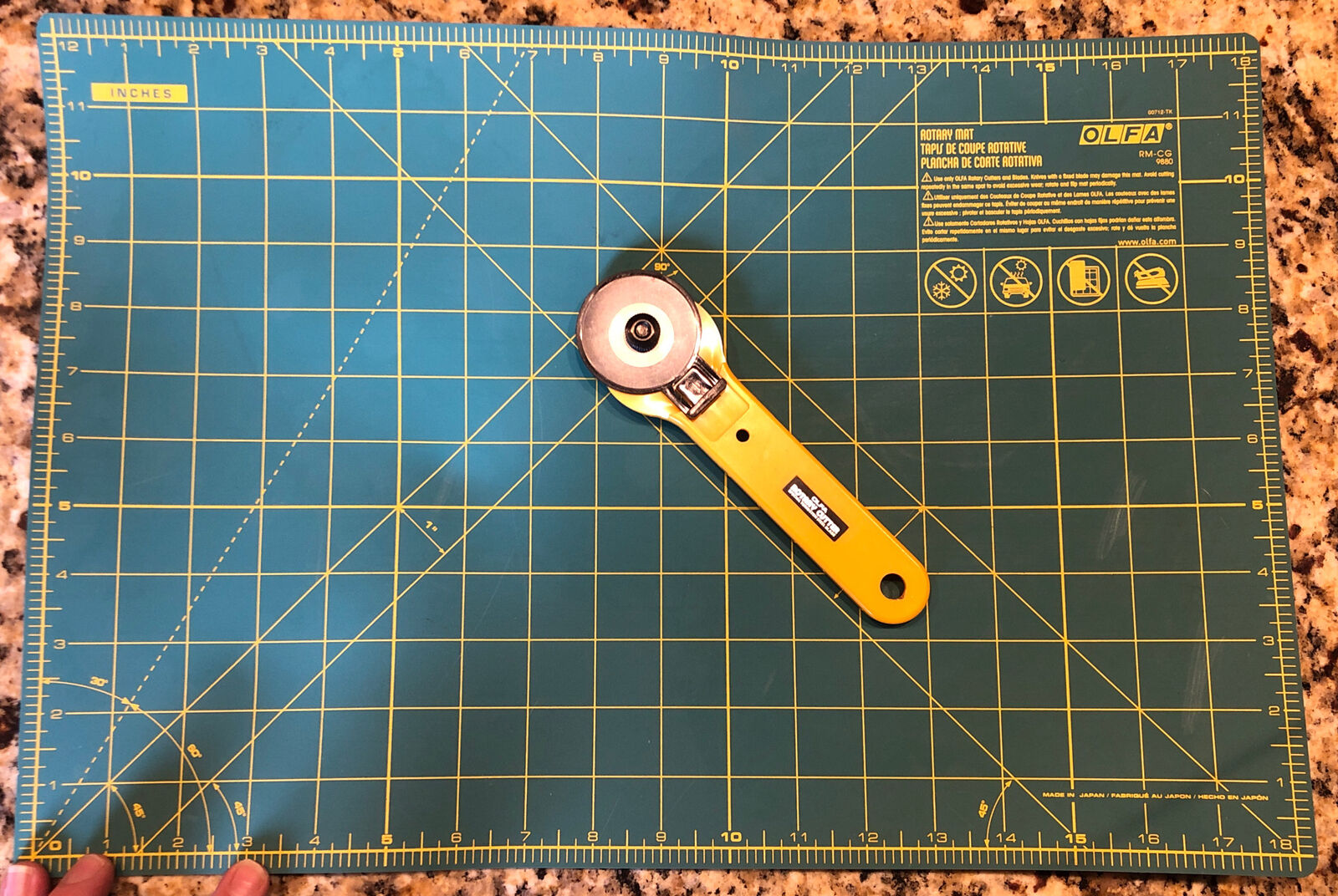 OLFA Rotary Cutter with Tungsten Steel Blade and Mat Set