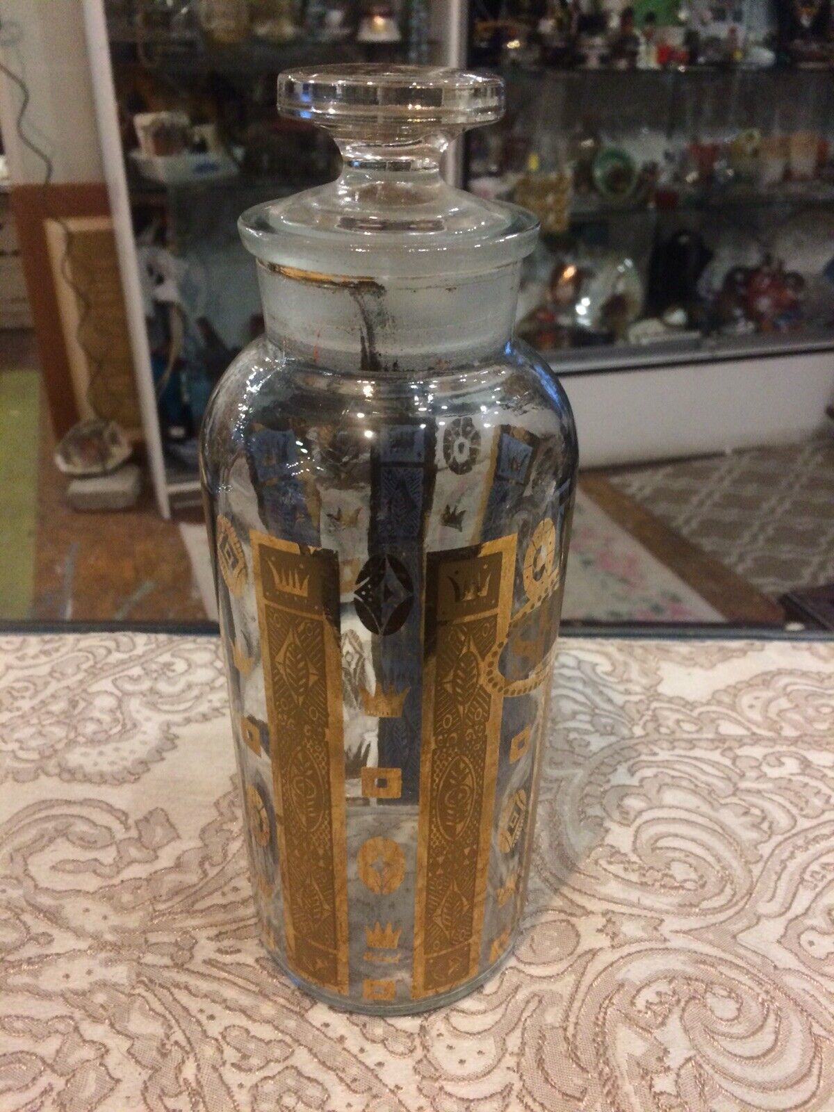 Vintage Antique Mid Century Modern Tall Sherry Decanter Container Size 2x10”