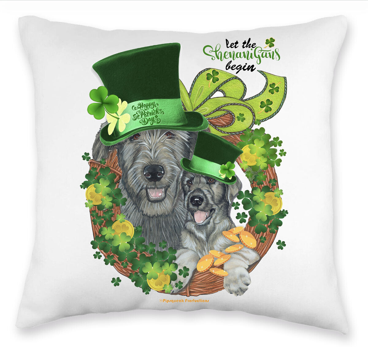 Irish Wolfhound Saint Patrick\'s Day Throw Pillow, Decorative Pillow, Cute Dog Ac