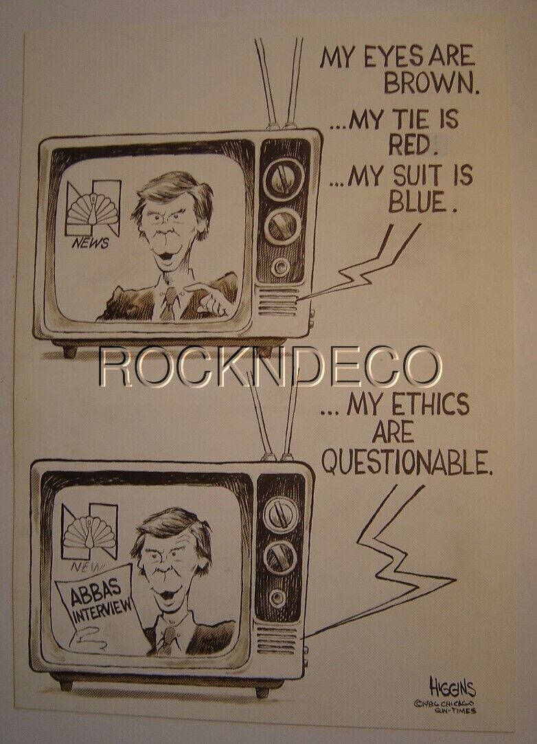 Abu Abbas Intervw NBC Nightly News Tom Brokaw 1986 Orig Cartoon Art Jack Higgins