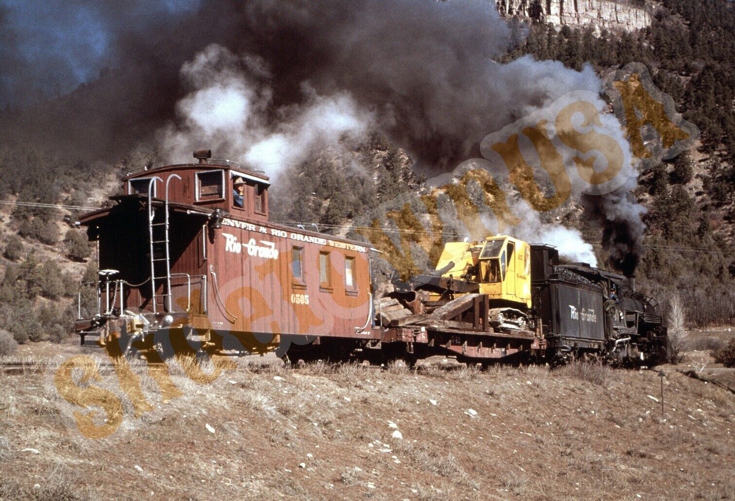 Vtg Train Slide Rio Grande Steam Engine Crane Caboose Y1C160