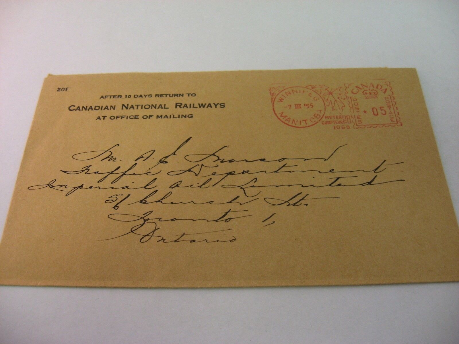 Rare Vintage 1955 Canadian National Railways to Imperial Oil Limited Envelope
