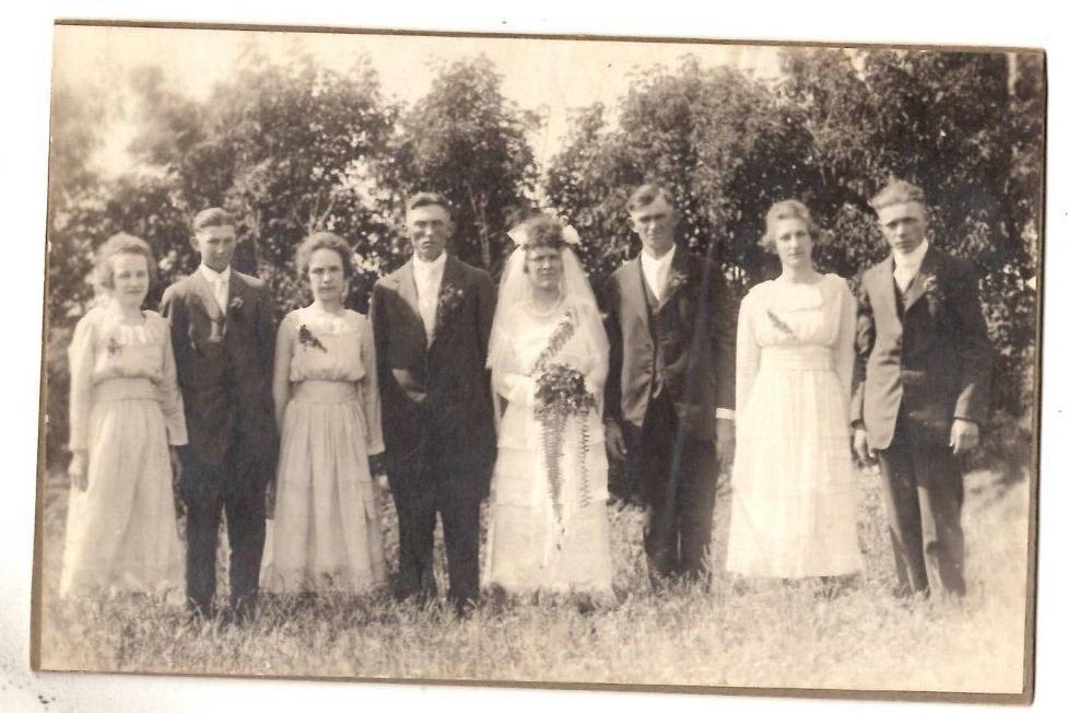 Antique Photograph Frank Kropski Wedding Four Couples Standing Outside