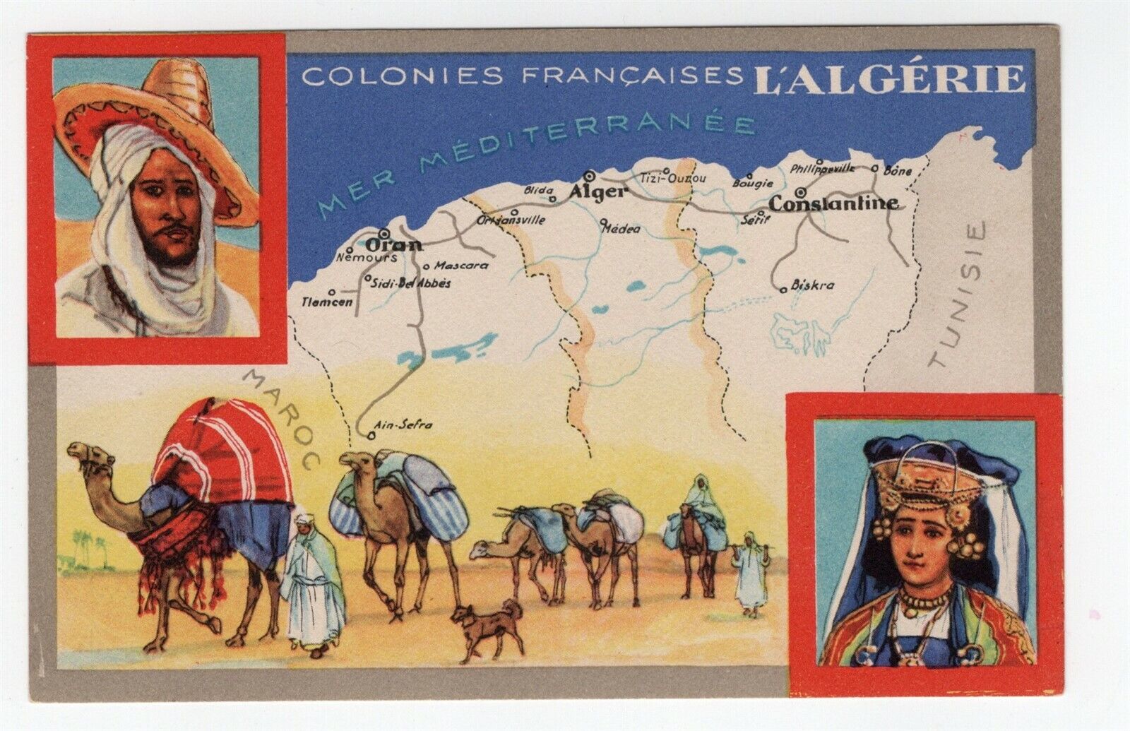 FRANCE FRENCH COLONY ALGERIA 1930\'S COLORFUL BLACK LION TRADE CARD 