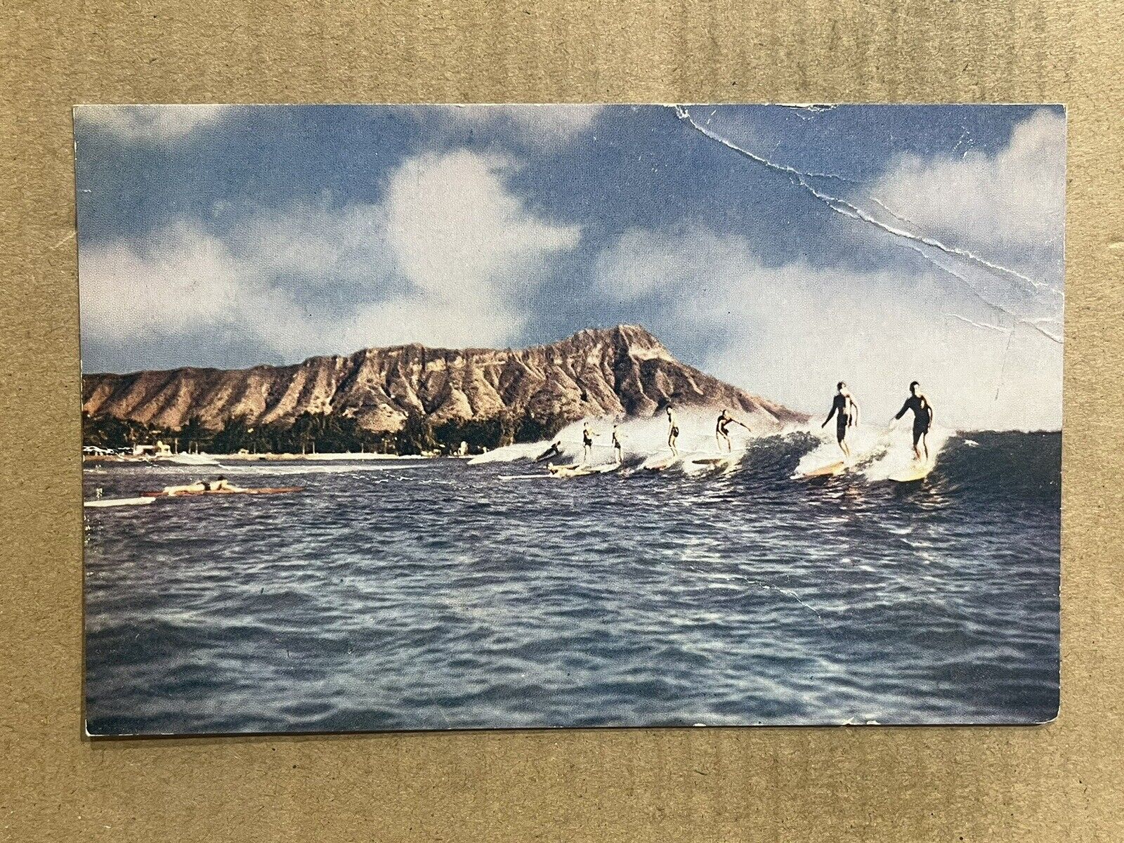 Postcard Honolulu HI Hawaii Waikiki Beach Surfing Diamond Head Vintage PC