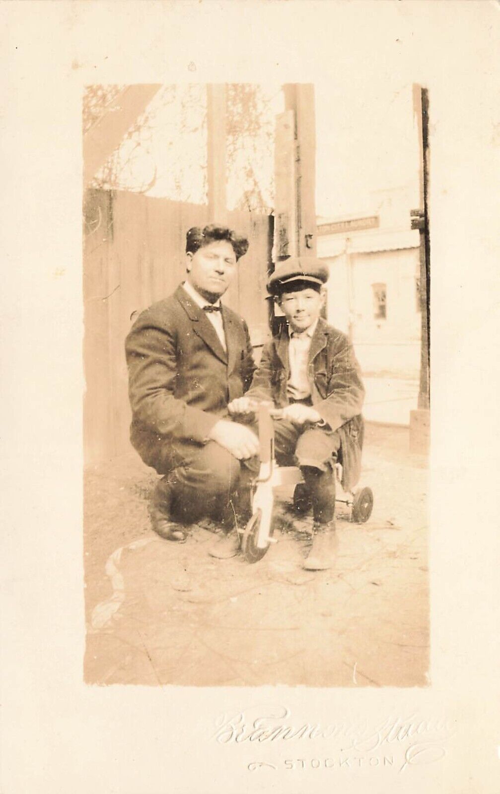 Vintage RPPC 1920s a father son & dog