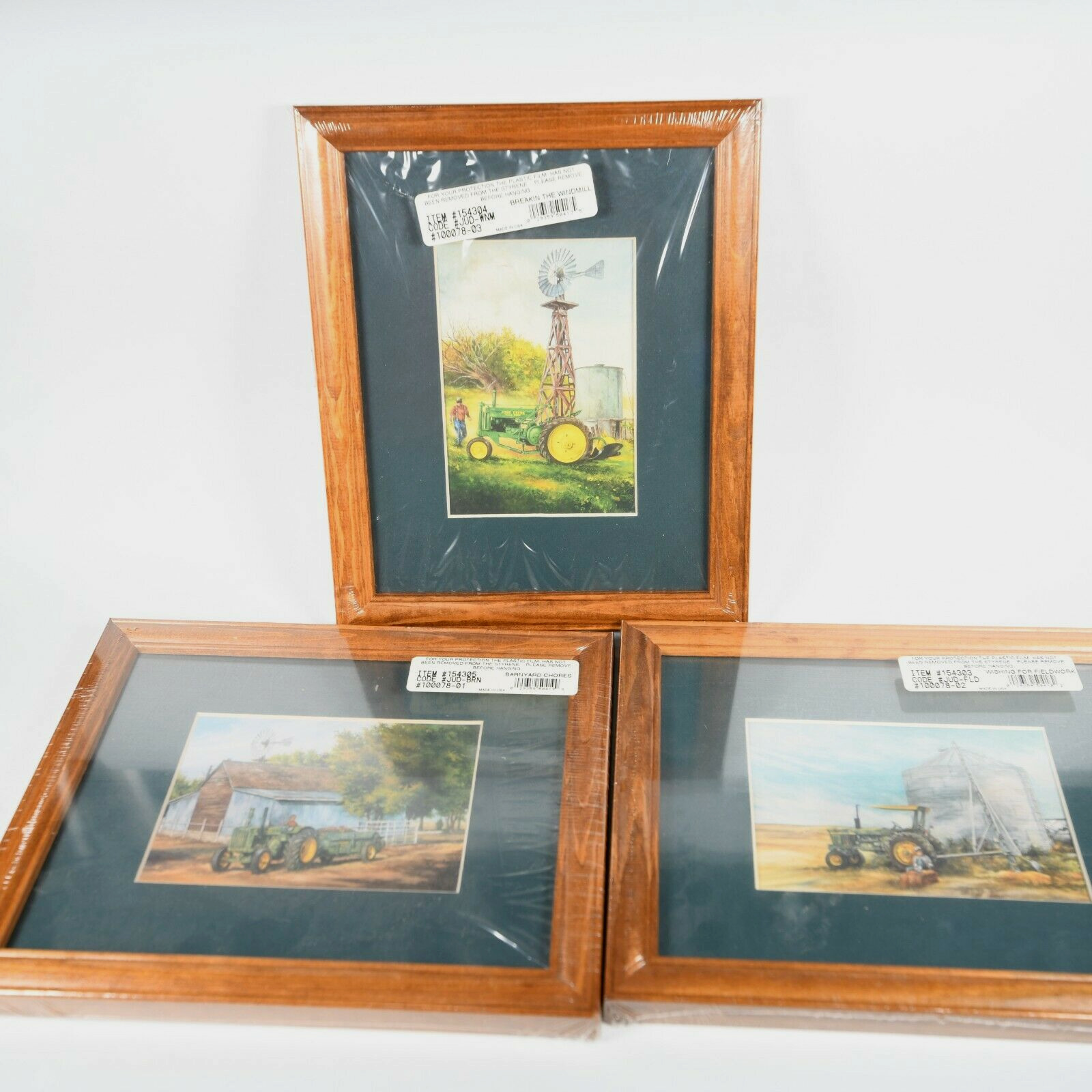 Bundle 3 x Vintage John Deere Tractor Scenes  9x11 Wood Frame Sealed Made in USA