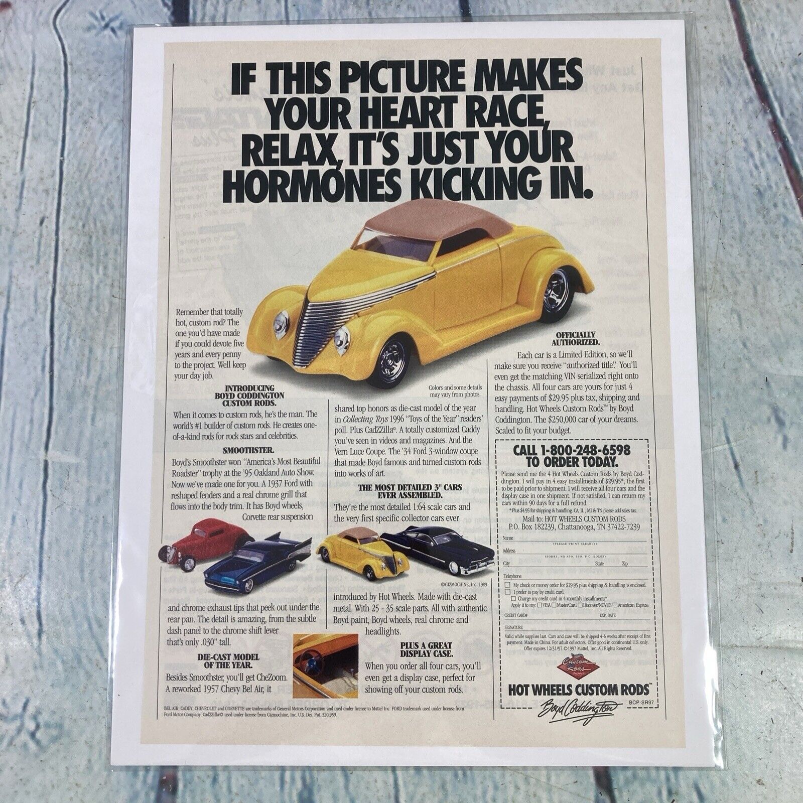 1997 Hot Wheels Custom Rods Cars Vintage Print Ad/Poster Promo Art Magazine Page