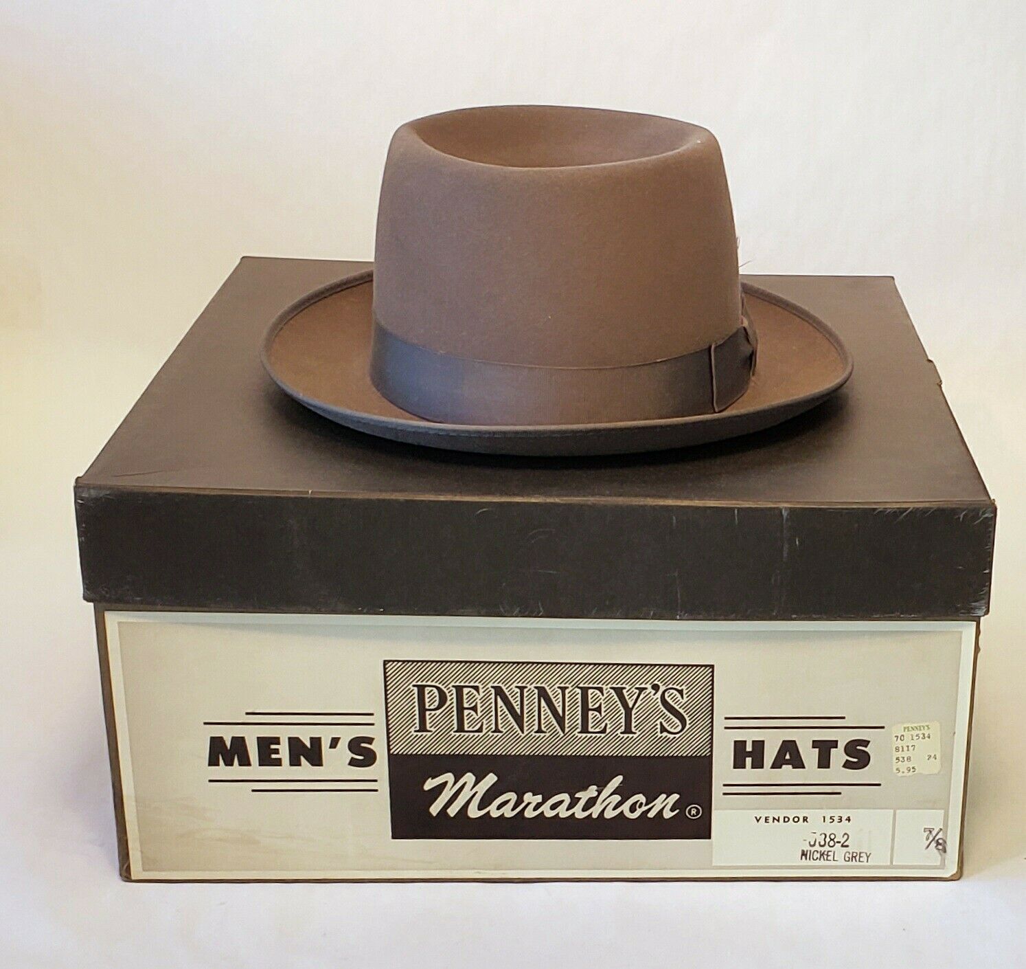 Vintage Penney's Gray Men's Fedora w/ Original Box, 6 7/8, Excellent Condition