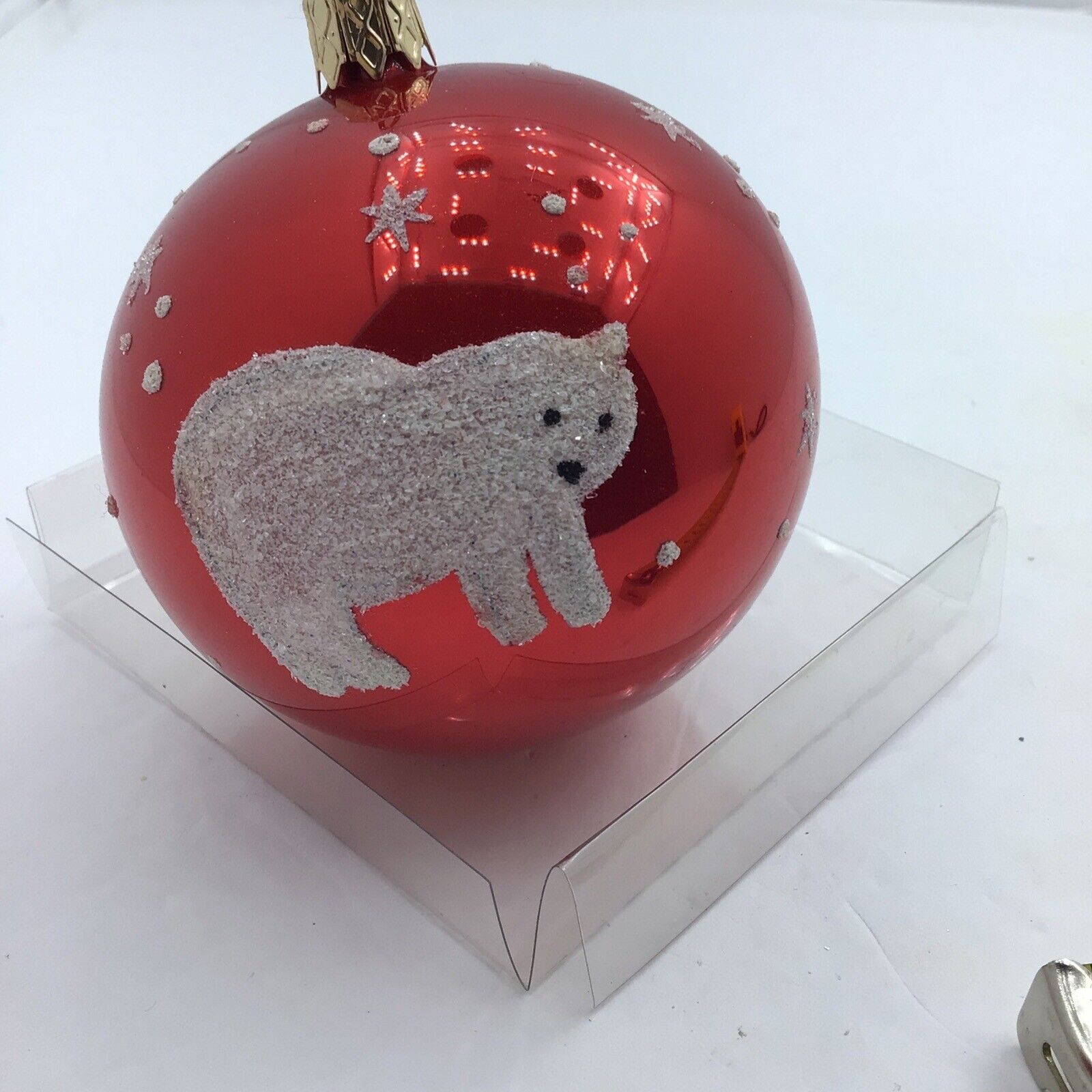 Vintage Oberfrankische Glas Large Red White Bear Christmas Ornament Germany