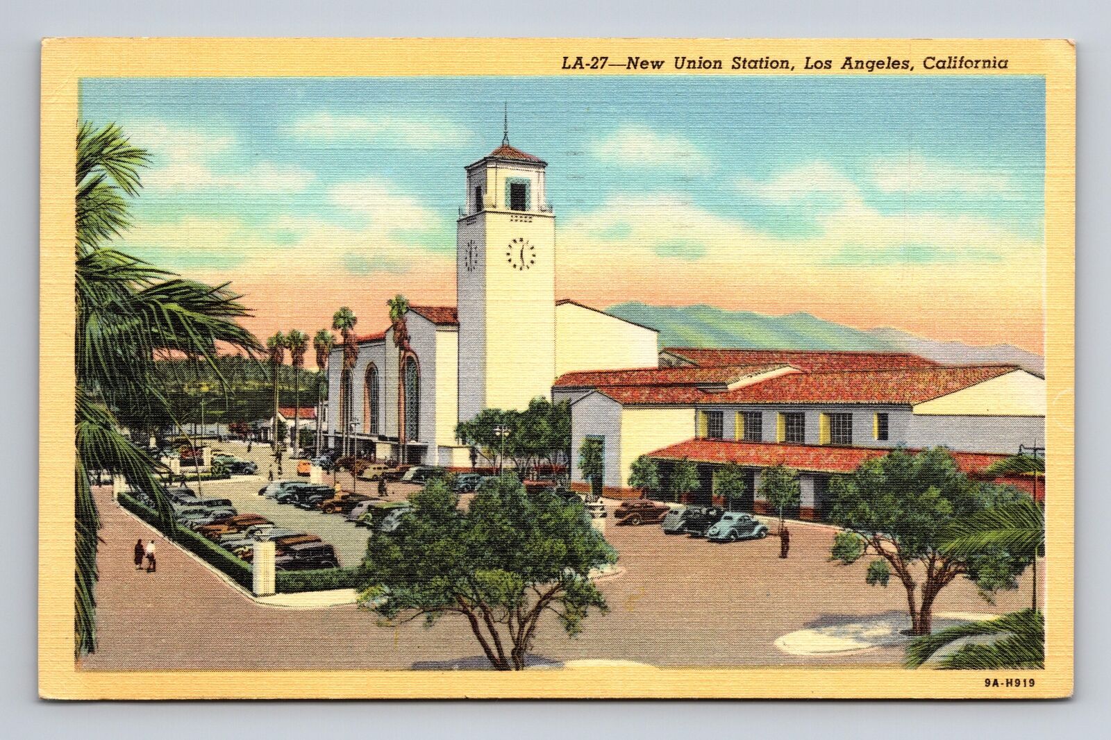 c1939 Linen Postcard Los Angeles CA California Aerial View Union Station