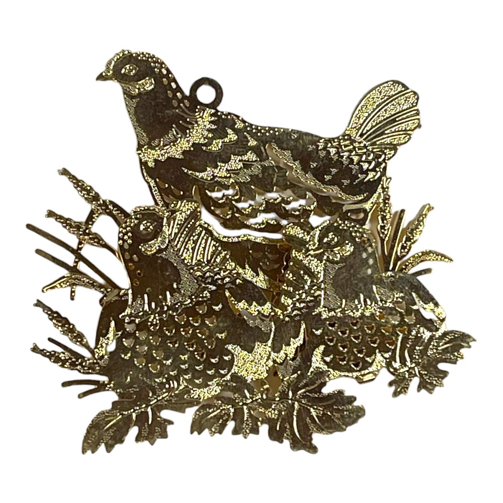 Vintage Baldwin Christmas Ornament 24kt Gold Finished Brass Partridge Chicken