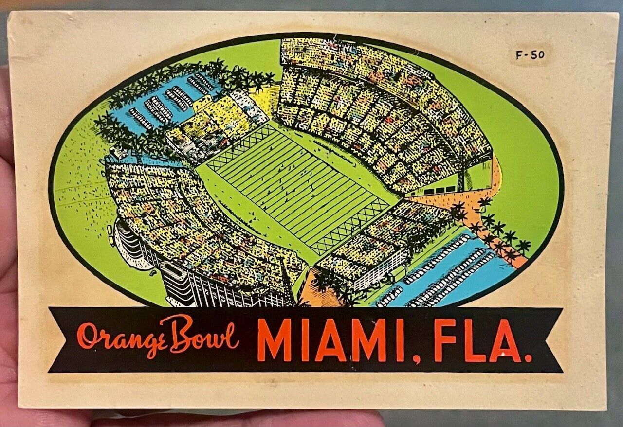 Vintage 1950s Miami Florida Orange Bowl Stadium ORIGINAL Souvenir Decal