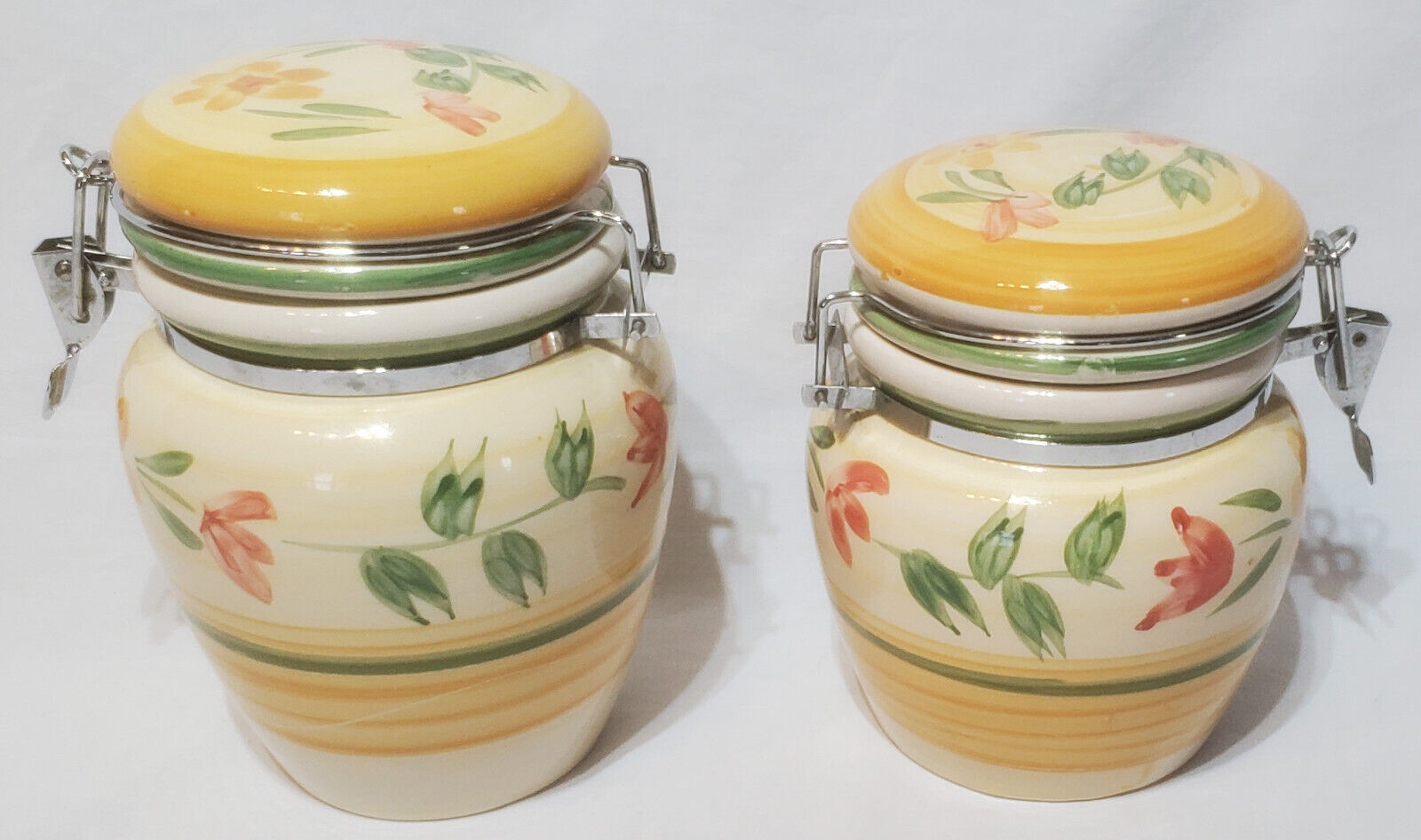 Set of (2) Gibson\'s Everyday Canisters Flower Design w/ Seal & Metal Latch