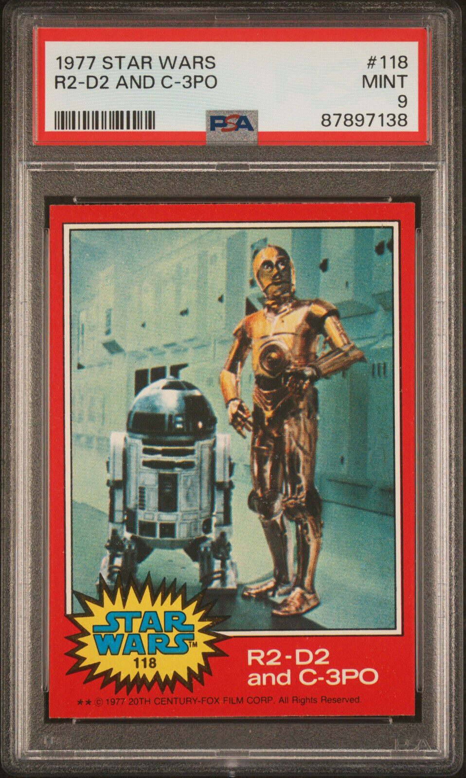 1977 TOPPS STAR WARS #118 R2-D2 AND C-3PO MINT PSA 9