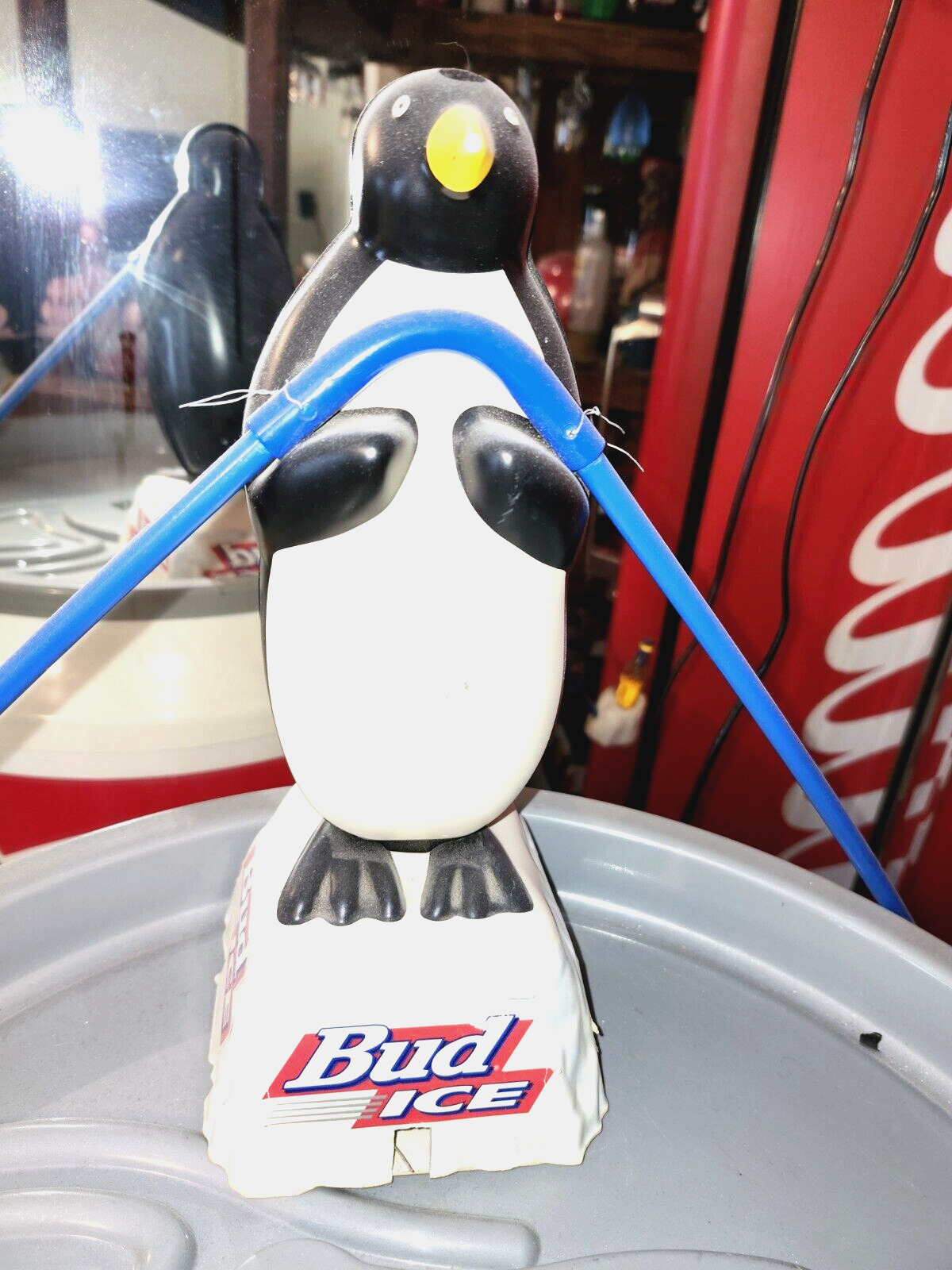 Vintage Bud Ice Beer Penguin On A Rope Igloo  Bar Sign Anheuser-Busch Budweiser