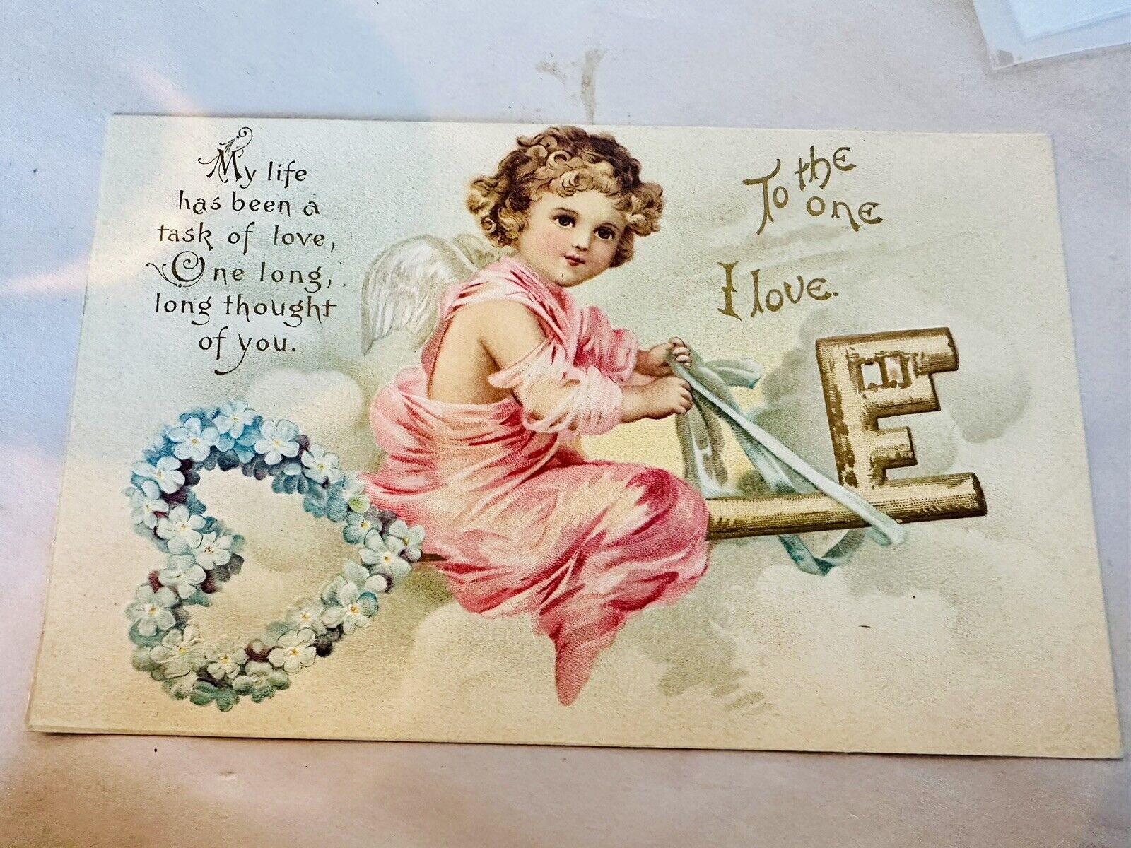 Tuck Valentine Little Girl Angel Antique Key c1905 Postcard #512