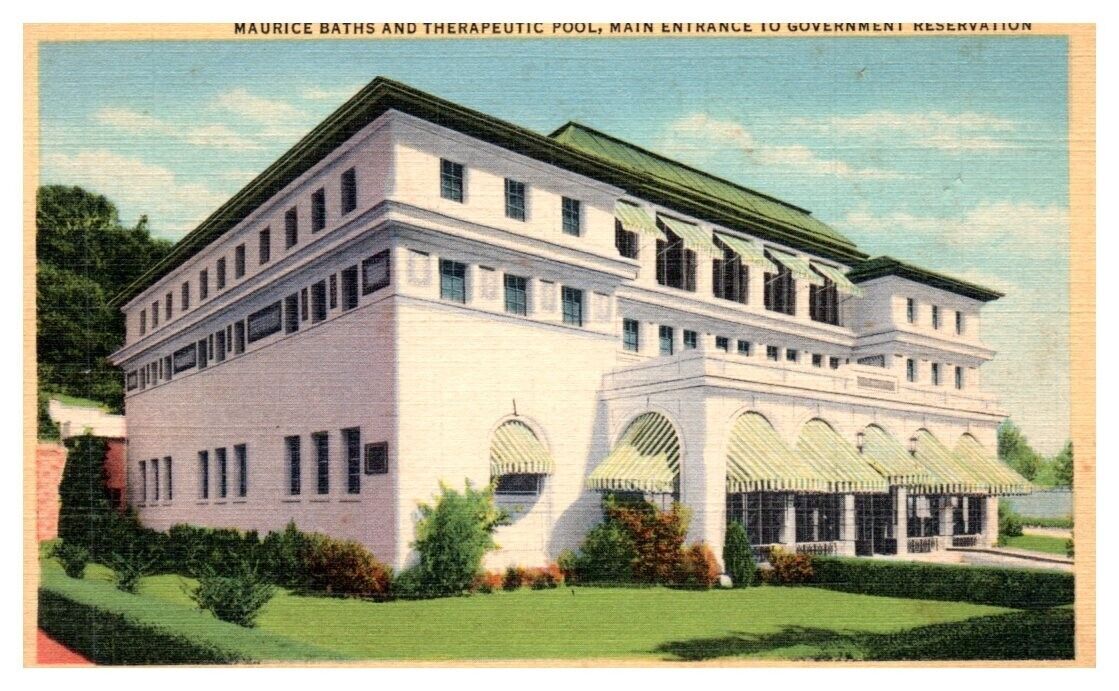 MAURICE BATHS and THERAPEUTIC POOL Hot Springs, Arkansas AR linen - Postcard