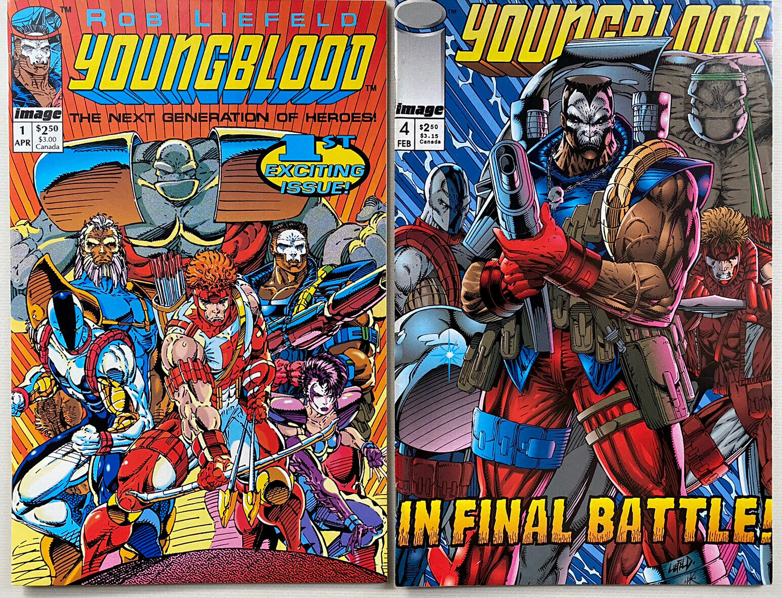 Youngblood #1, #4 ~  1992 Image Comics ~ 2 Books ~ Rob Liefeld