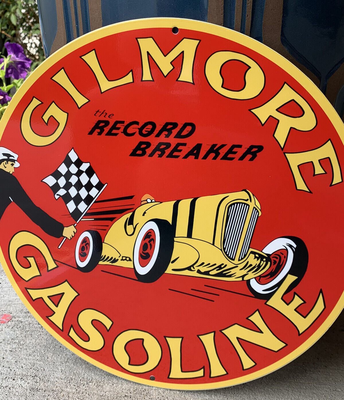 Vintage Style Gilmore Record Breaker Gasoline Oil Heavy Steel Metal Quality Sign