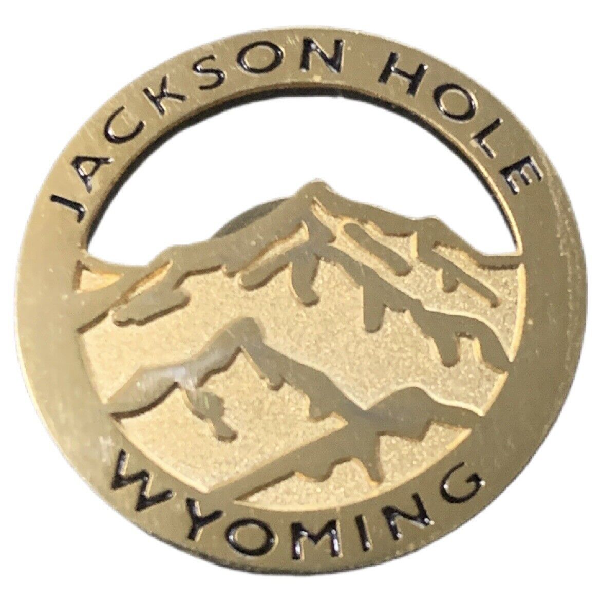 Vintage Jackson Hole Wyoming Mountains Gold Tone Travel Souvenir Pin