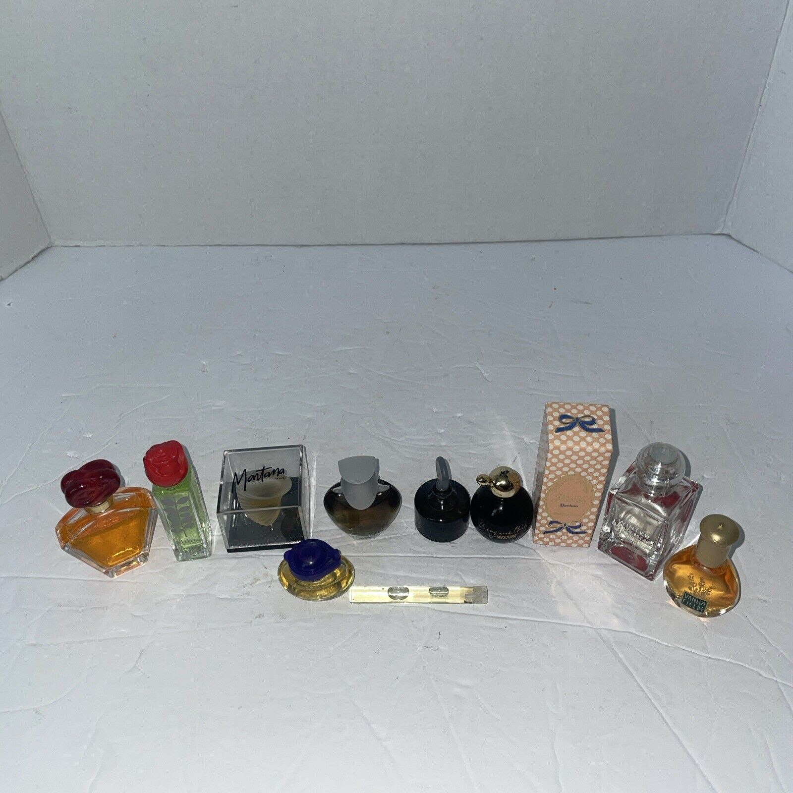 11 Full Antique Rare Miniature Scent Perfume Bottles Montana Stella Il Bacio