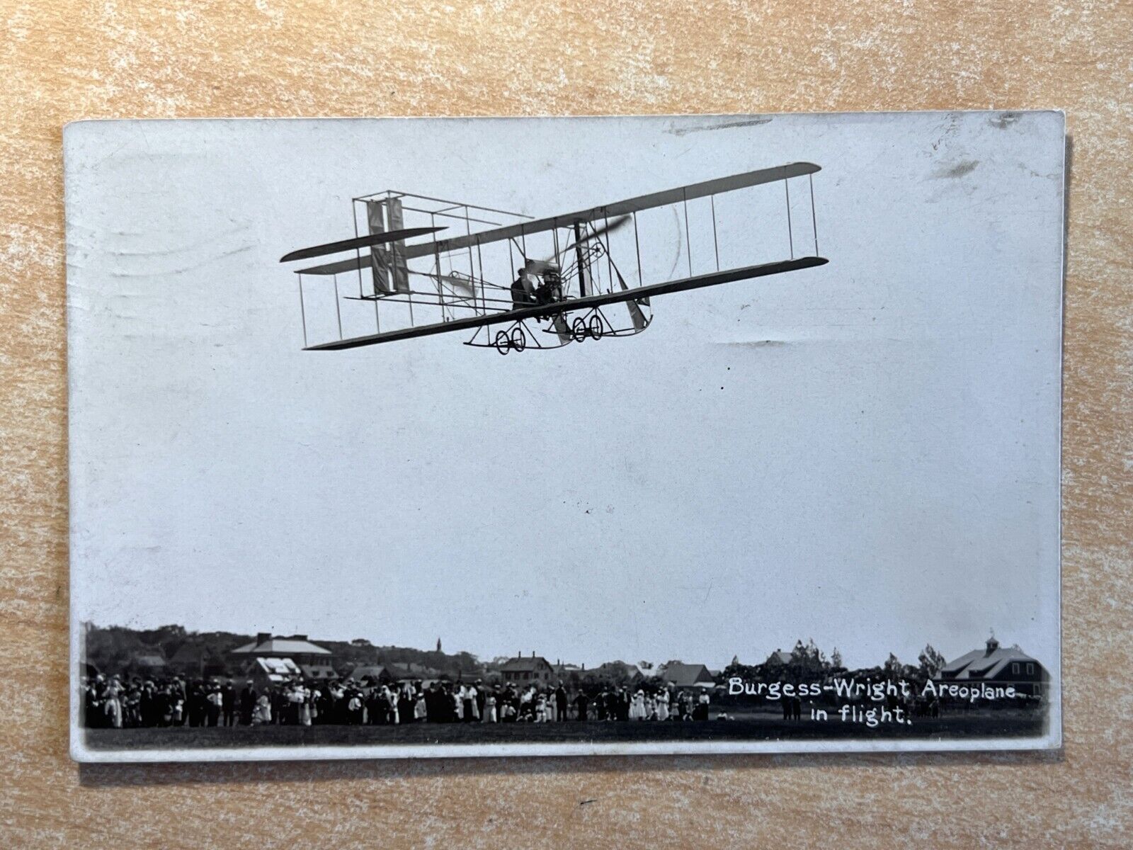 RPPC BURGESS-WRIGHT AEROPLANE IN FLIGHT Close-up Posted 1911 Pioneer Aviation