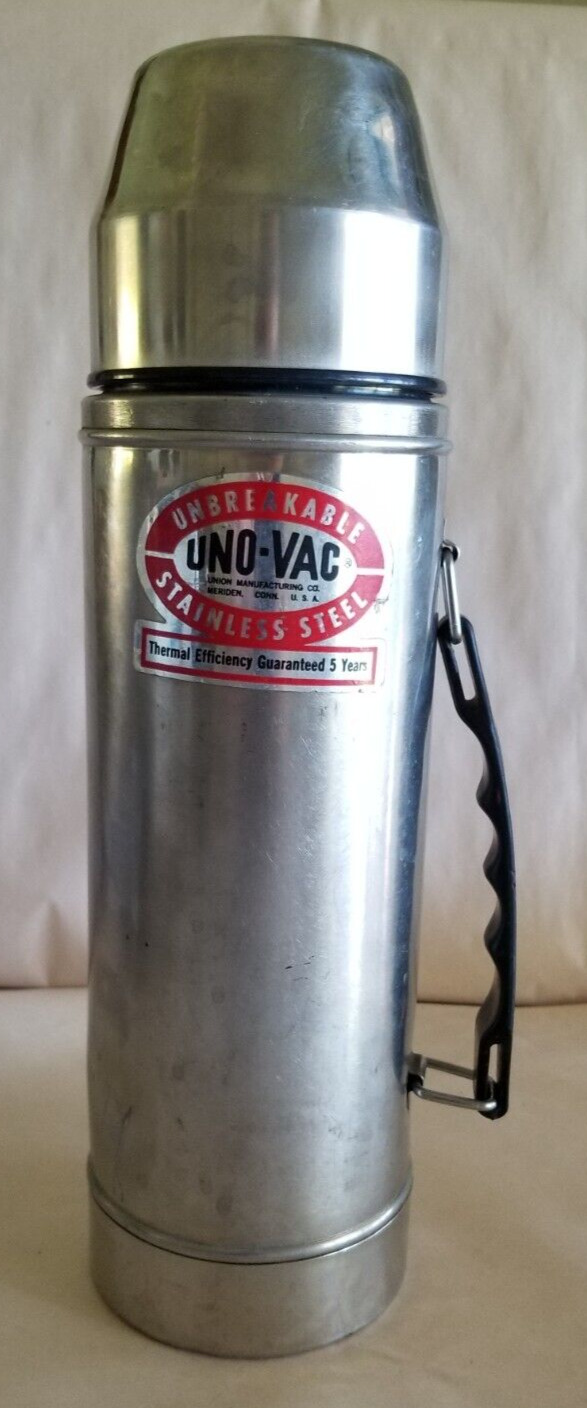 Vintage Unbreakable Uno Vac Stainless Steel Thermos Union Made USA - \