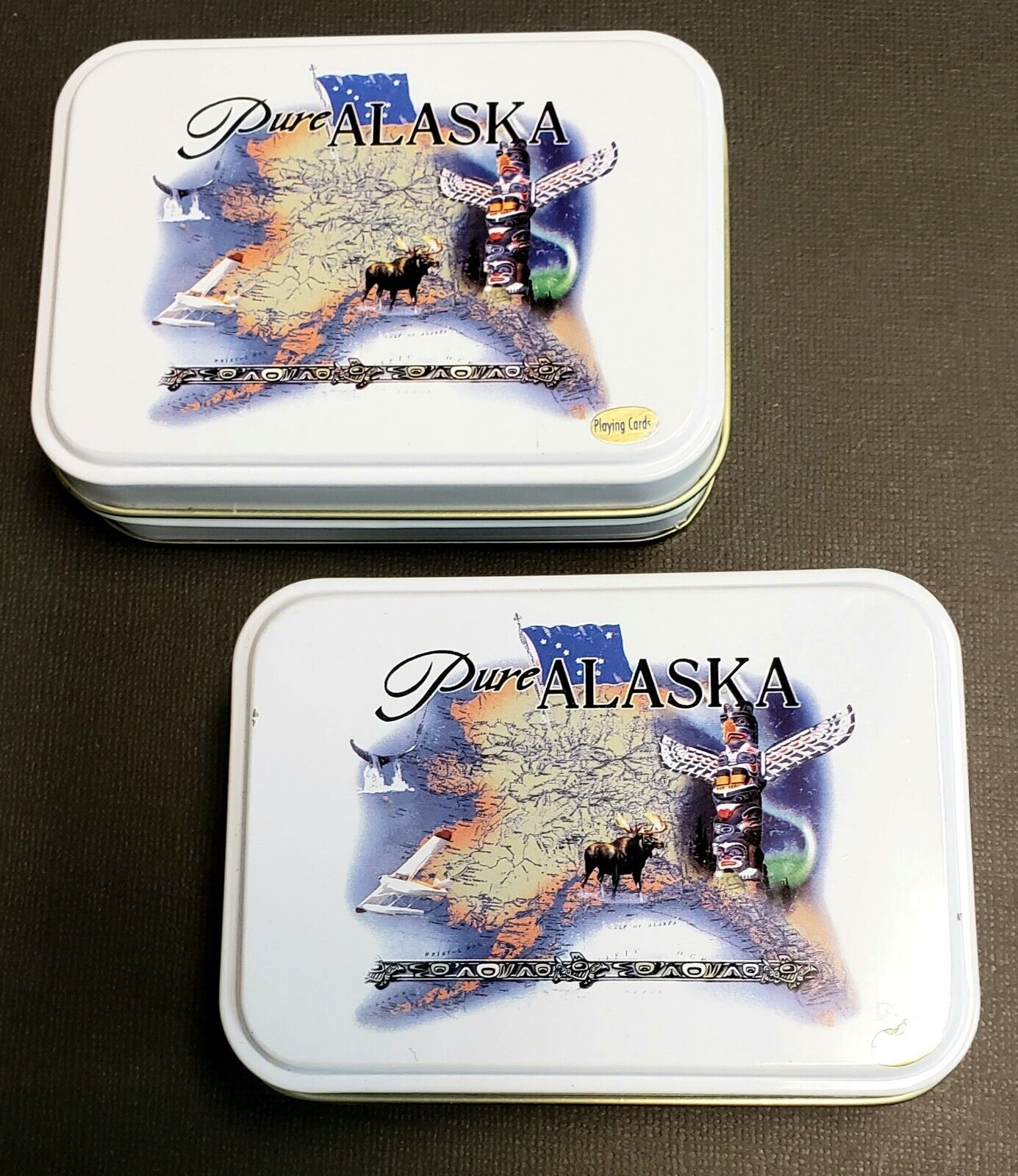 Pair Of Alaska Souvenir Decks of Playing Cards in Tins