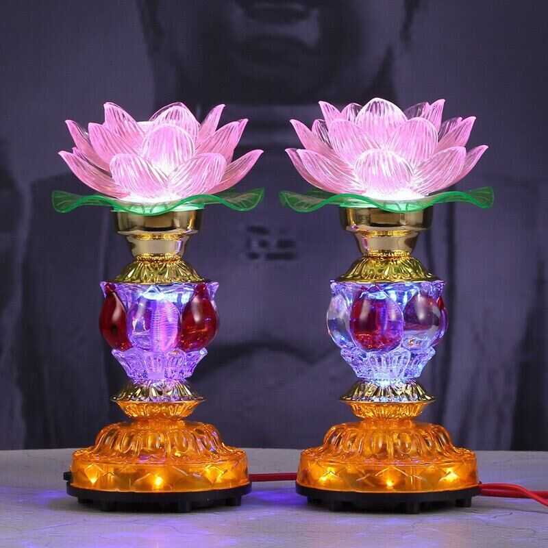 1PC 20cm Buddhist LED Acrylic Buddhist Lotus Lamp Temple Dharma Assembly Lamp