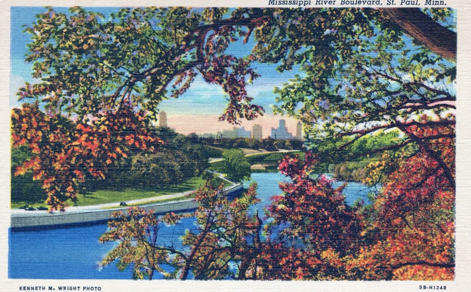 Mississippi River Boulevard St. Paul Minnesota Linen Posted in 1949 Postcard