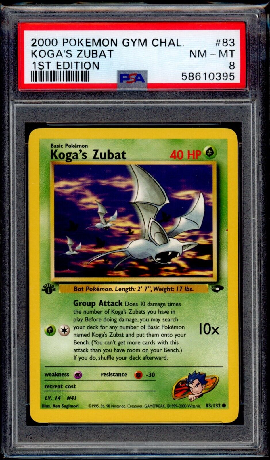 PSA 8 Koga's Zubat 2000 Pokemon Card 83/132 1st Edition Gym Challenge