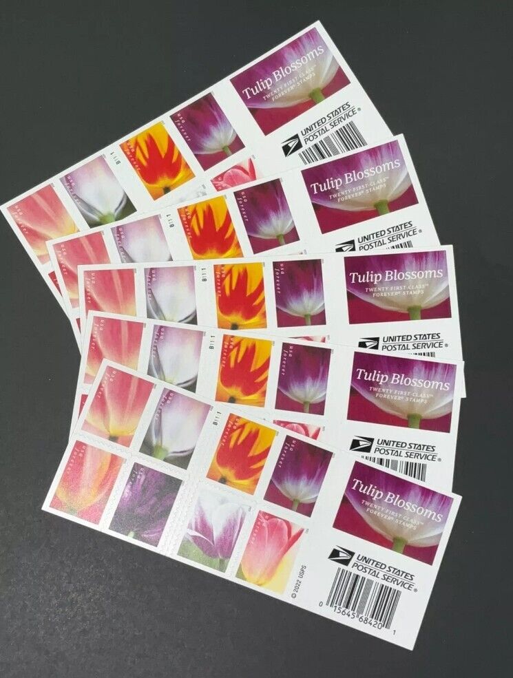 SEALED 2023 Tulip Blossoms US Postage 100 Count Stamps (5 Sheets of 20)