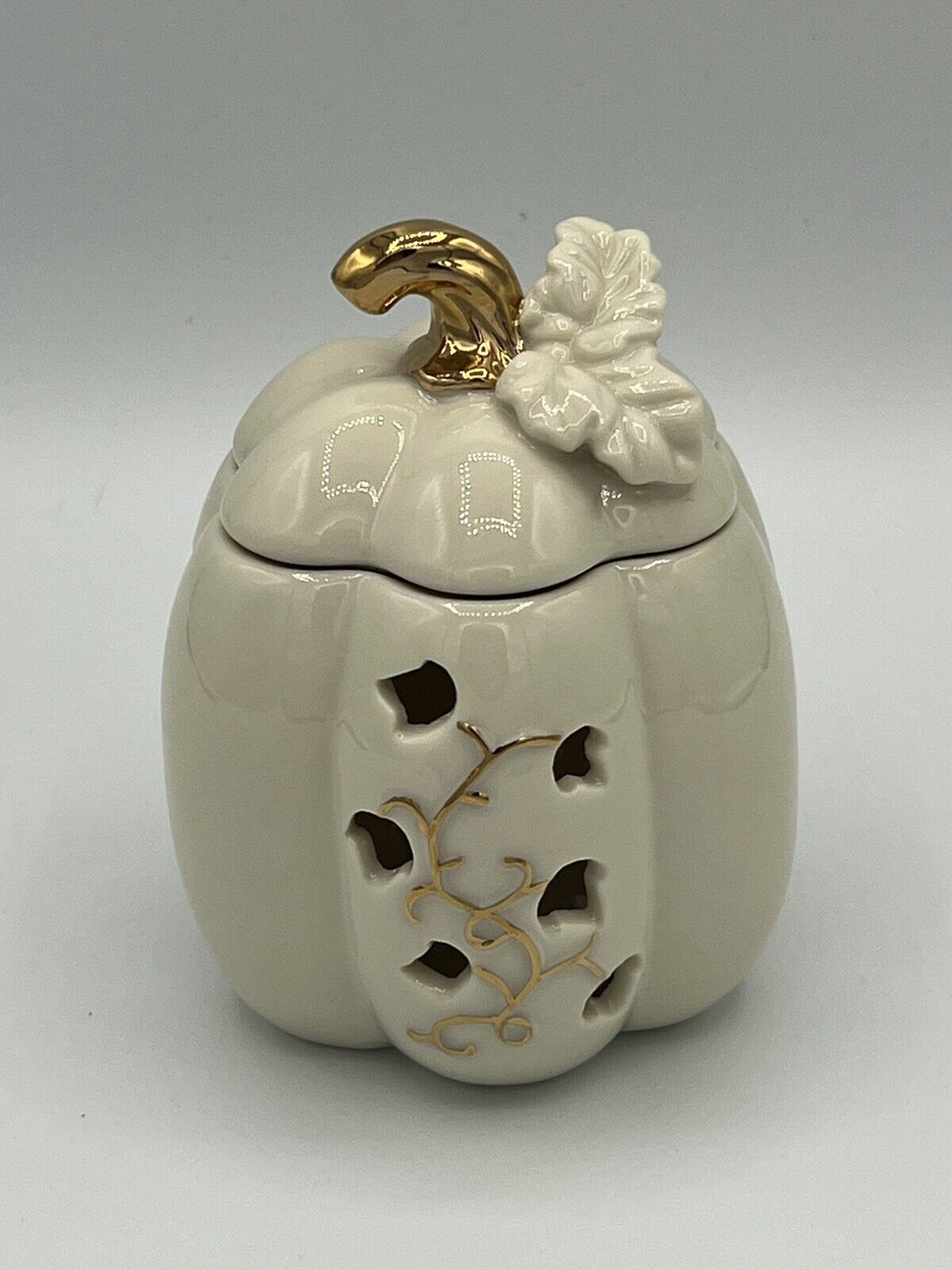 Lenox Pierced Autumn Pumpkin Votive Porcelain Gold New