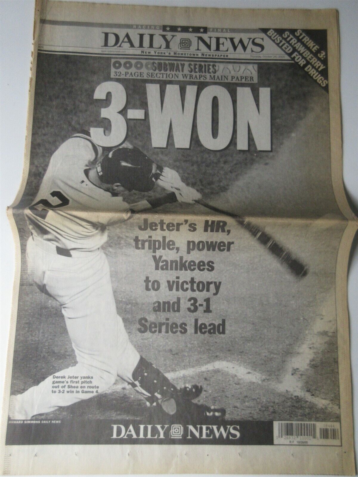 2000 Subway World Series New York Daily News newspaper Yankees Derek Jeter 3-Won