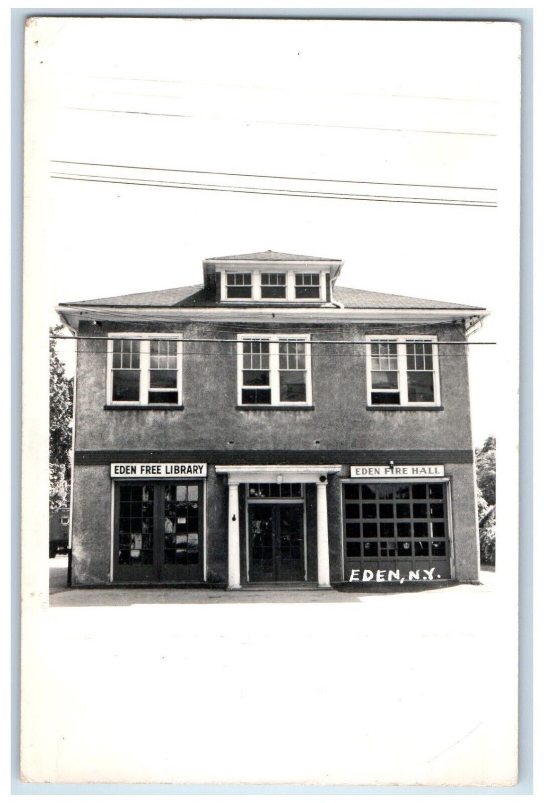 c1950\'s Eden Free Library Fire Hall Building Eden NY RPPC Photo Vintage Postcard
