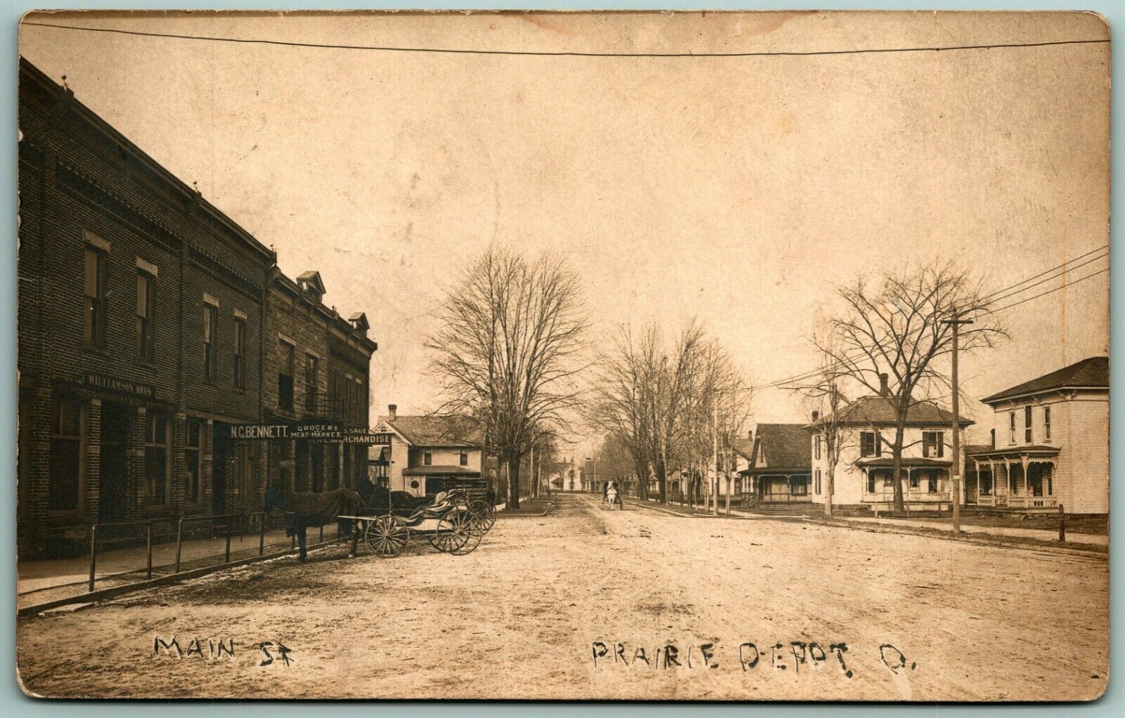 RPPC Main Street View Bennett Grocery Prairie Depot Ohio OH 1909 Postcard E13