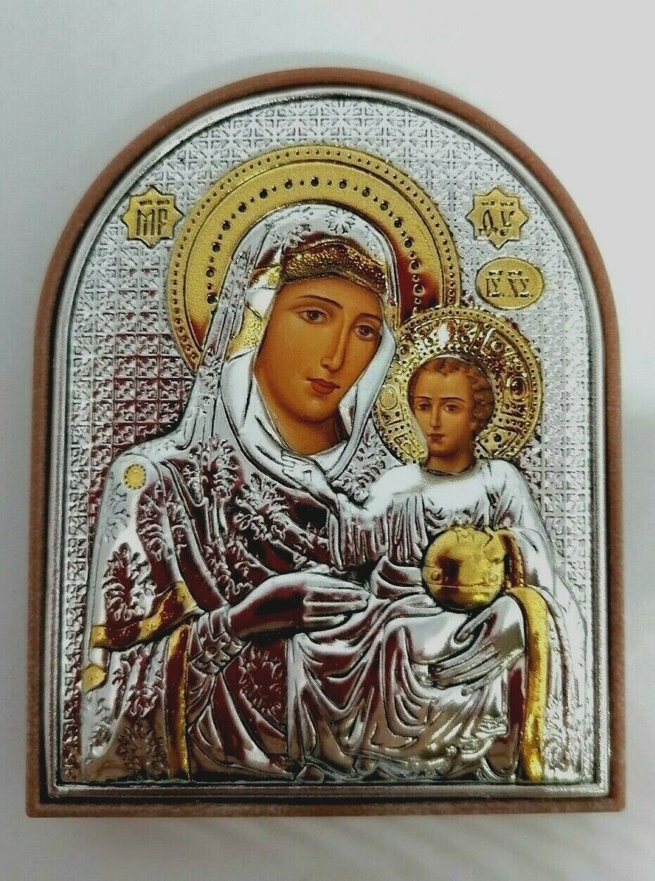 Nice small Picture Icon Virgin Baby Jesus silver plated wood 30 gram 8*6.5 cm