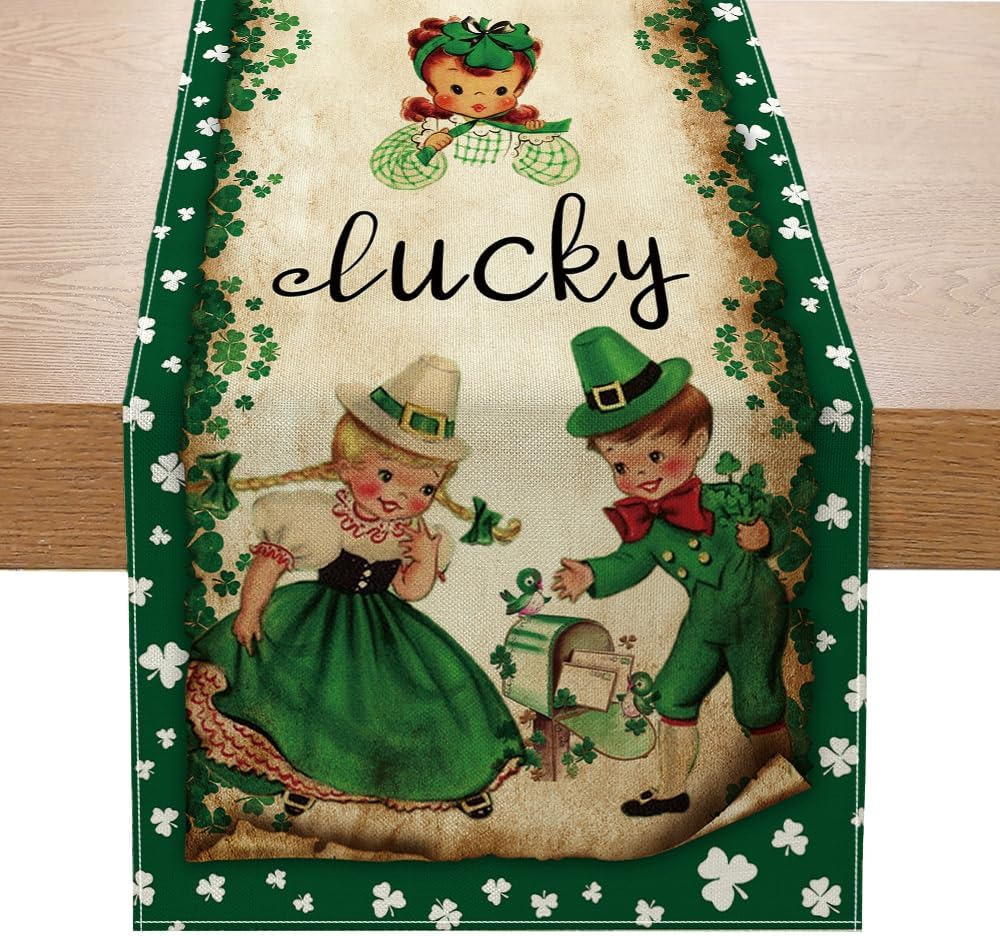 Vintage St. Patrick\'S Day Table Runner St Patricks Day Decorations - Green Lucky
