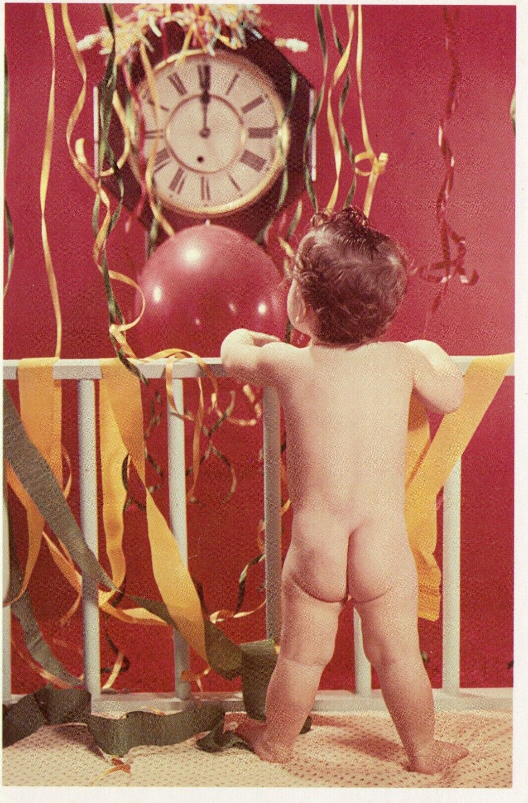 Happy New Years Naked Baby 1982 Print The American Postcard Company 4\