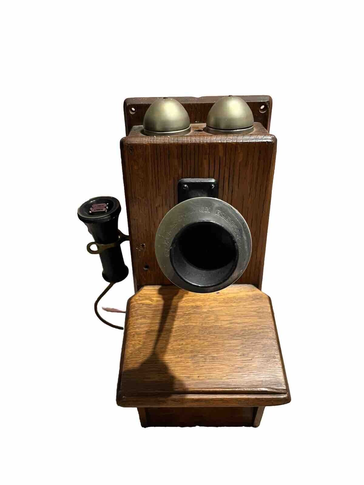 Antique Wooden Oak Wall Telephone Rustic Heavy - Not Working