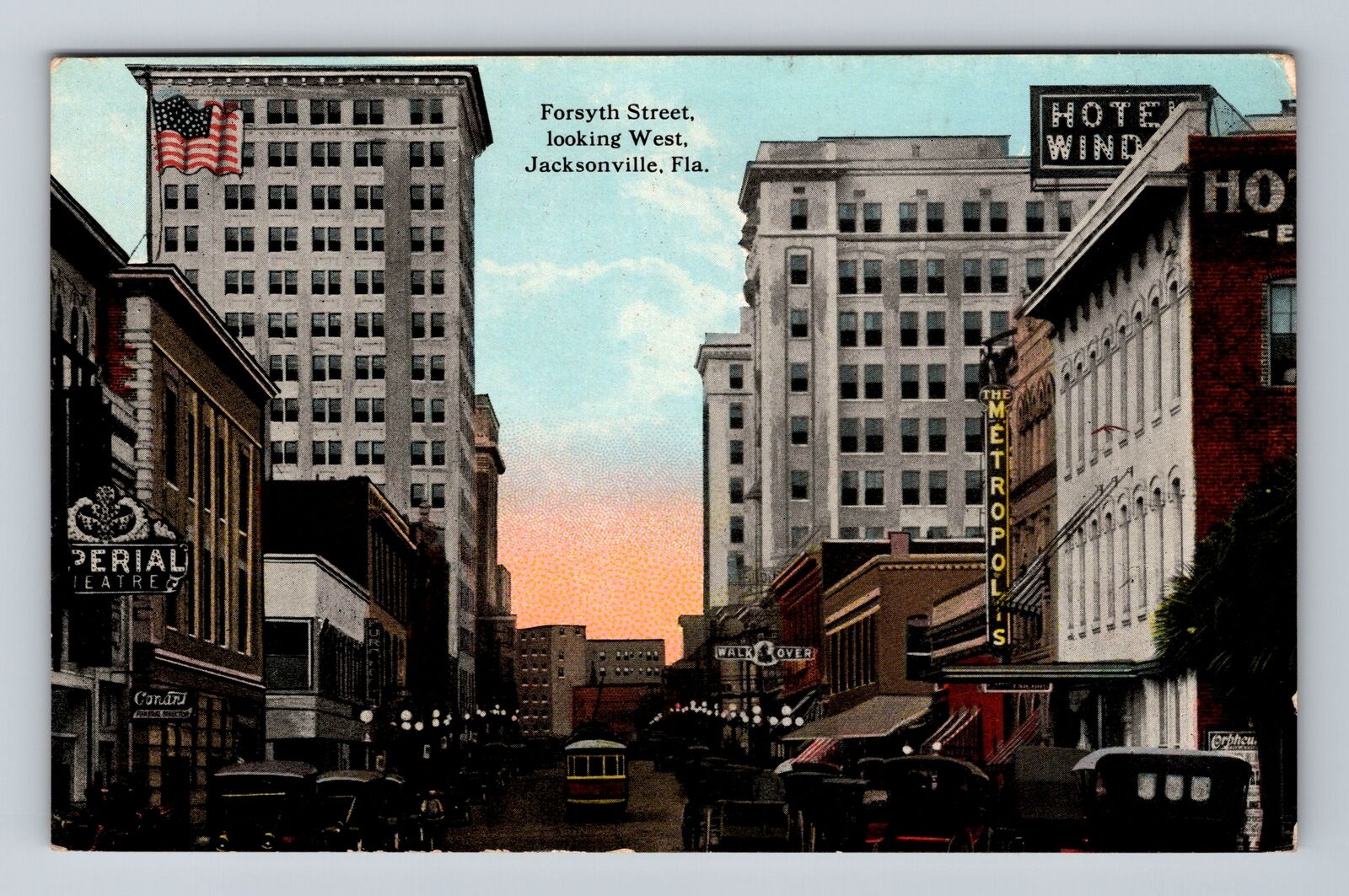 Jacksonville FL-Florida, Forsyth Street Looking West, Antique Vintage Postcard