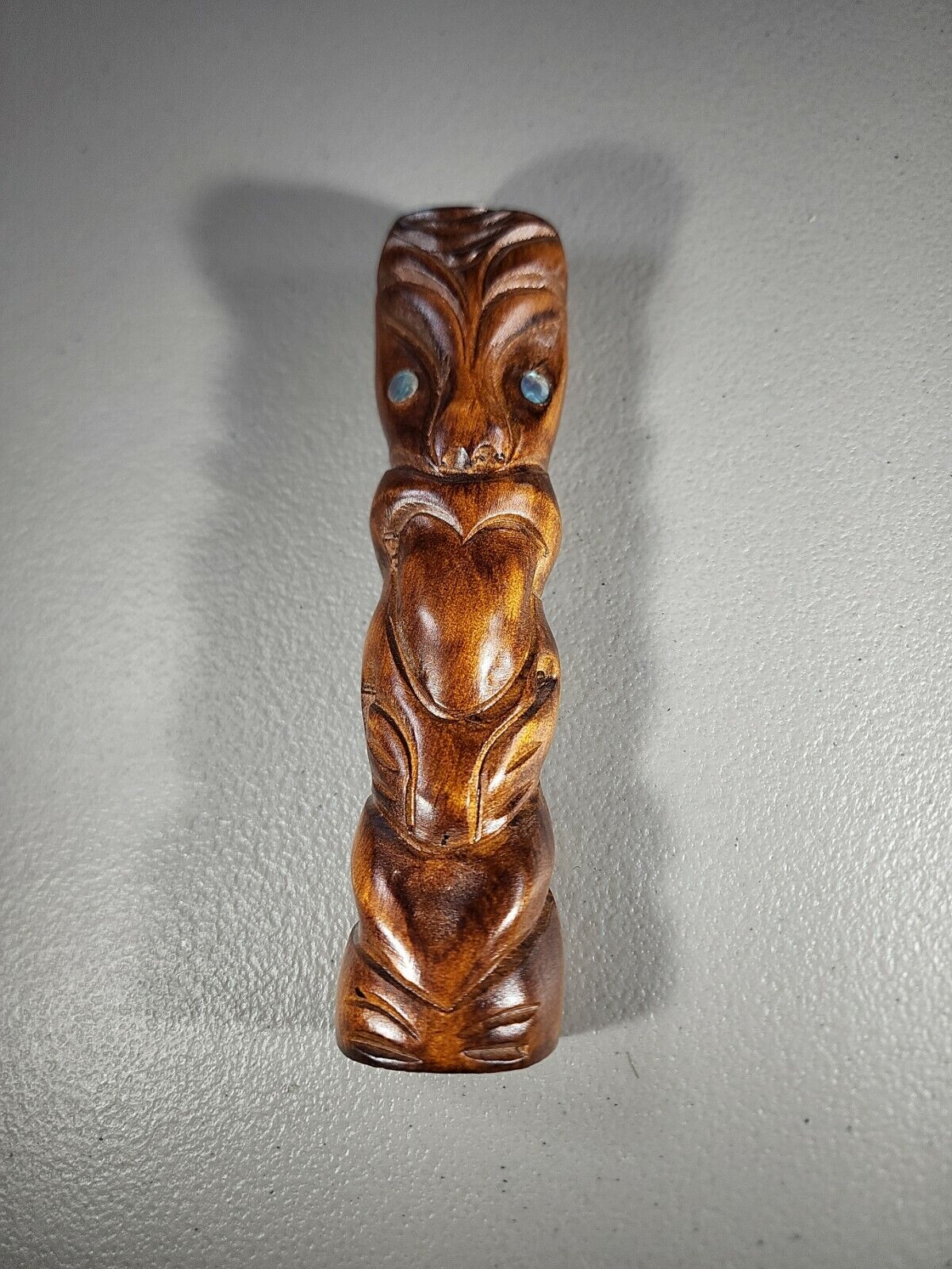 Vintage Maori Tiki Totem New Zealand Hand Carved Wooden Sculpture Figure 6\