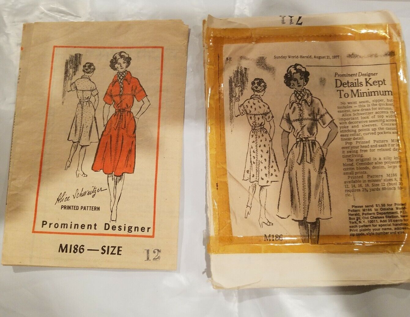 Vtg 77\' Designer Alice Schweitzer Mail Order M186 Pattern Dress Sz12 CUT