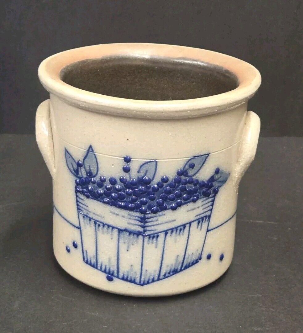 Salmon Falls Stoneware Pottery Salt Glaze Blueberries Basket Handles 4.5\