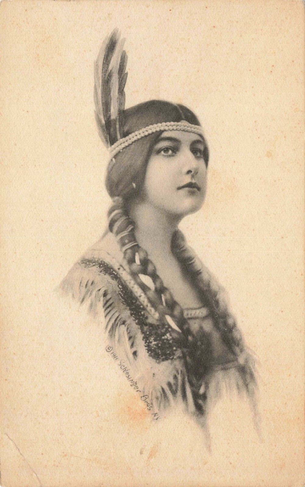 Postcard Portrait Beautiful Indian Woman 1913 DB Schlesinger Bros New York NY