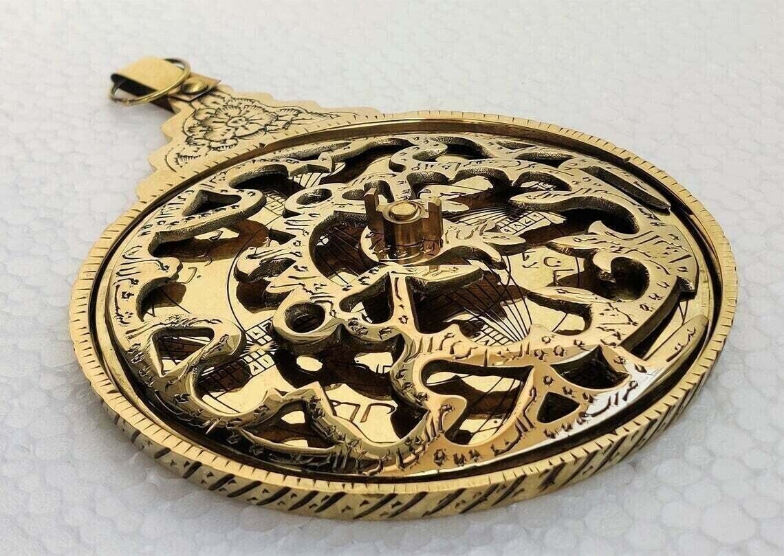 Antique Brass Vintage Engraved Astrolabe Arabic Islamic Calendar Handmade
