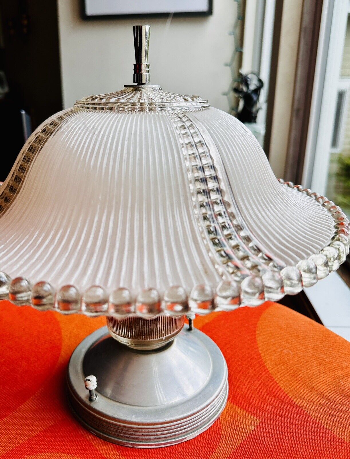 Vintage 1930s-1940s Glass Candlewick Glass Fixture With Matching Ceiling Mount 